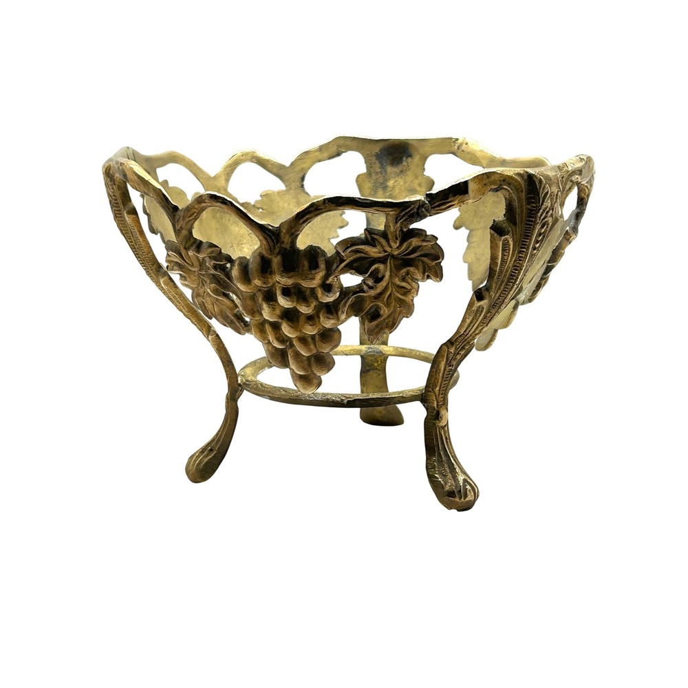 Brass Tone Grapevine Bowl Holder Footed Metal Plant Stand Centerpiece 7in
